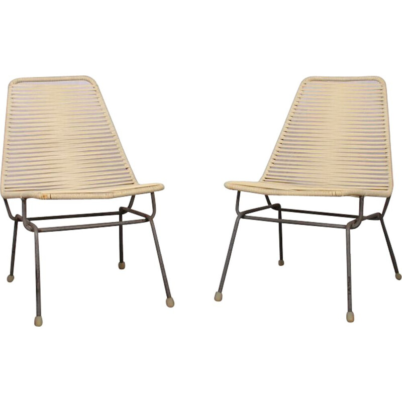 Pair of vintage Czech armchairs in scoubidou, 1960