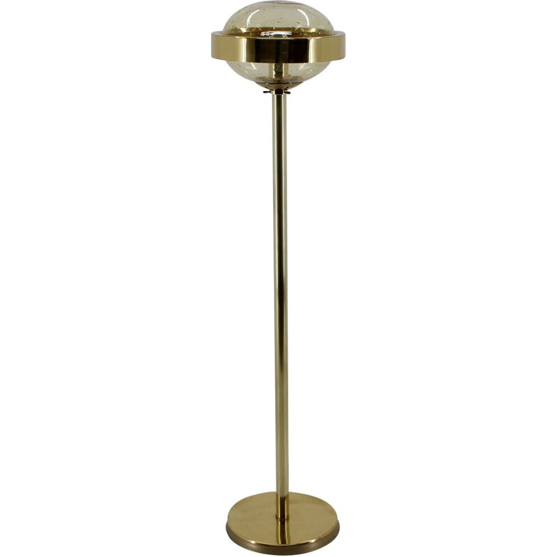 Vintage brass and glass floor lamp for Kamenicky Senov, Czechoslovakia