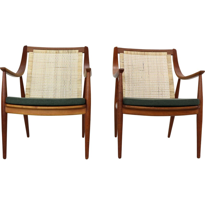 Set of 2 vintage Peter Hvidt and Orla Mølgaard-Nielsen FD146 cane back easy chairs