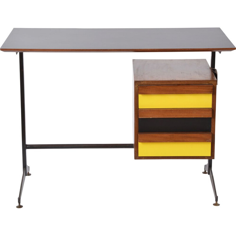 Vintage Italian desk with black and yellow drawers