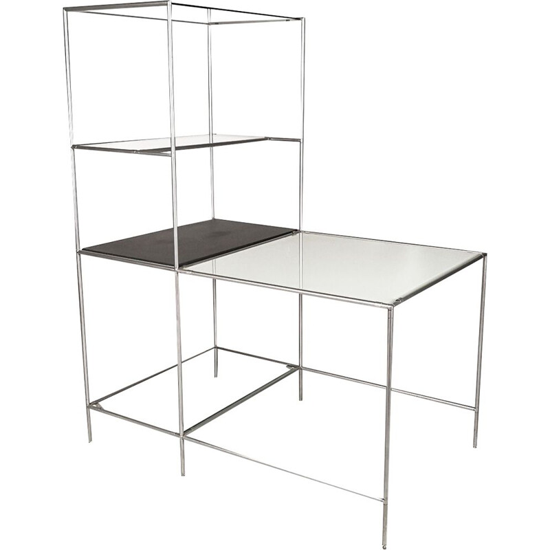 Vintage Abstracta shelf table by Cadovius in glass and grey steel 1960