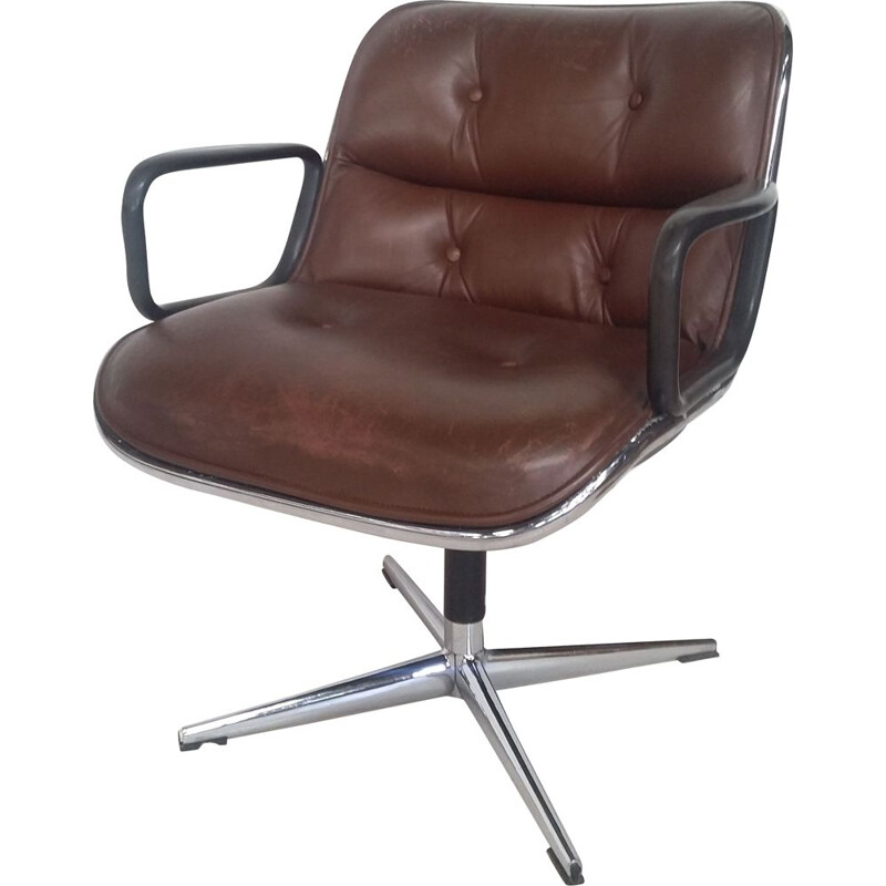 Charles Pollock's vintage armchair for Knoll in brown leather 1970