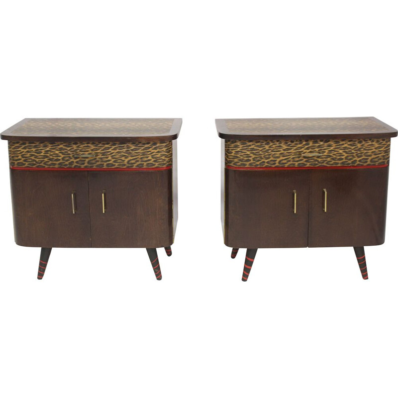 Pair of vintage night stands with printed cover, 1950-1960