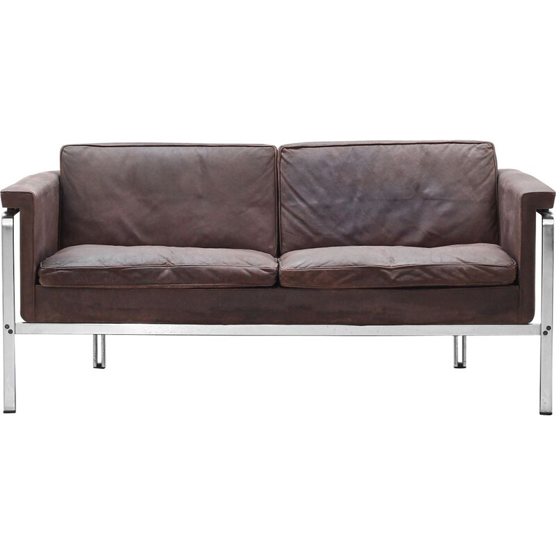 Vintage brown leather sofa by Horst Bràning for Alfred Kill International, Germany 1968