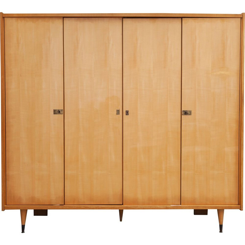 Vintage wardrobe in satinwood and with 4 doors 1950s