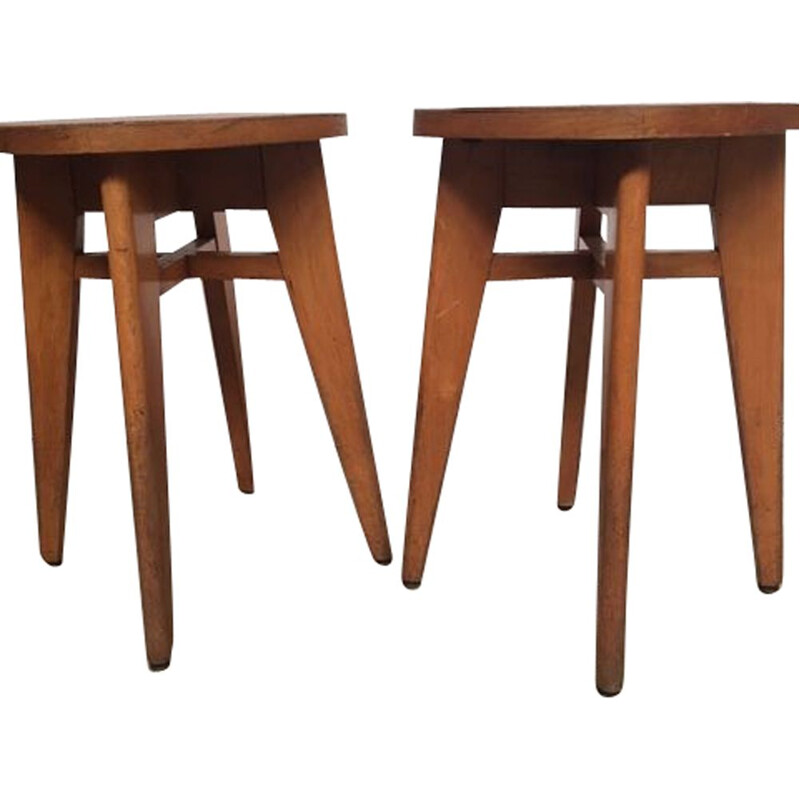 Pair of vintage french stools for Baumann in beech 1950