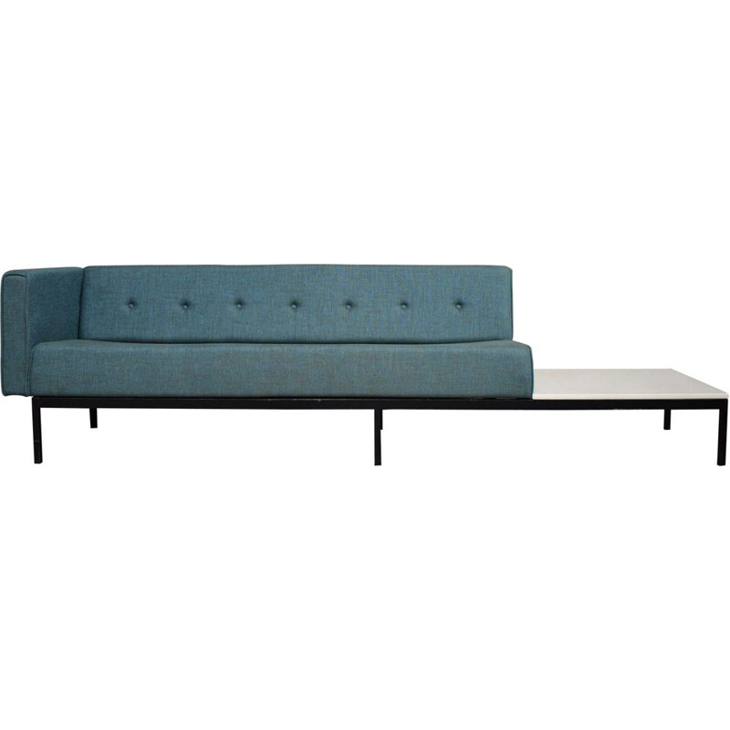 Canapé vintage série 070 pour Artifort en tissu bleu et avec table basse en marbre
