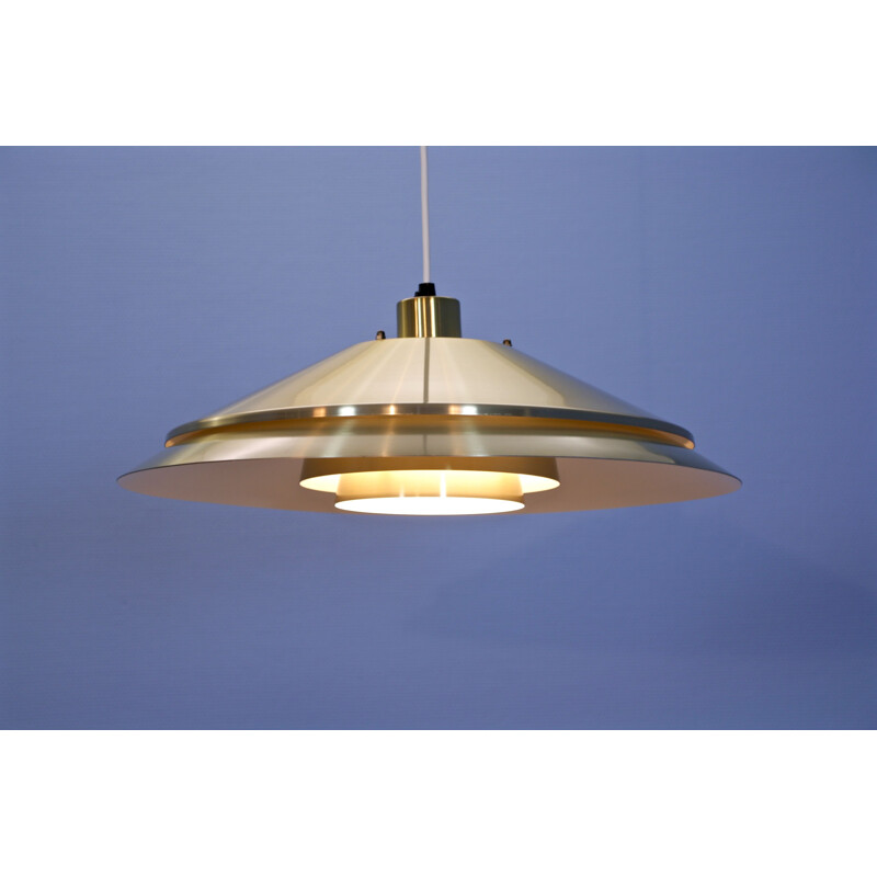 Vintage hanging lamp in brass-coated aluminium Denmark 1970s