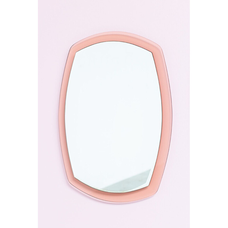 Vintage italian pink wall mirror in glass 1960s