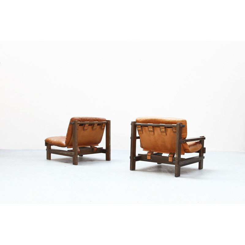 Paire de fauteuils vintage par Carl Straub en cuir des années 1960
