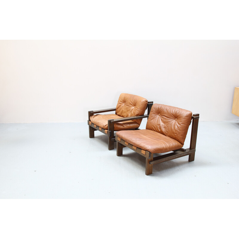 Pair of vintage armchairs by Carl Straub in leather 1960s