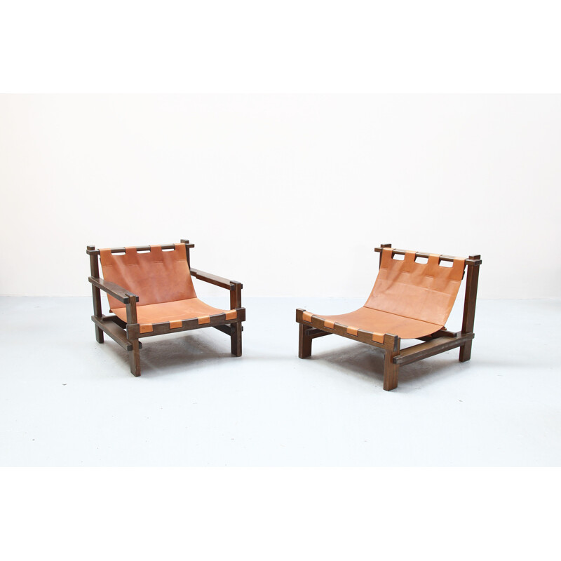 Paire de fauteuils vintage par Carl Straub en cuir des années 1960