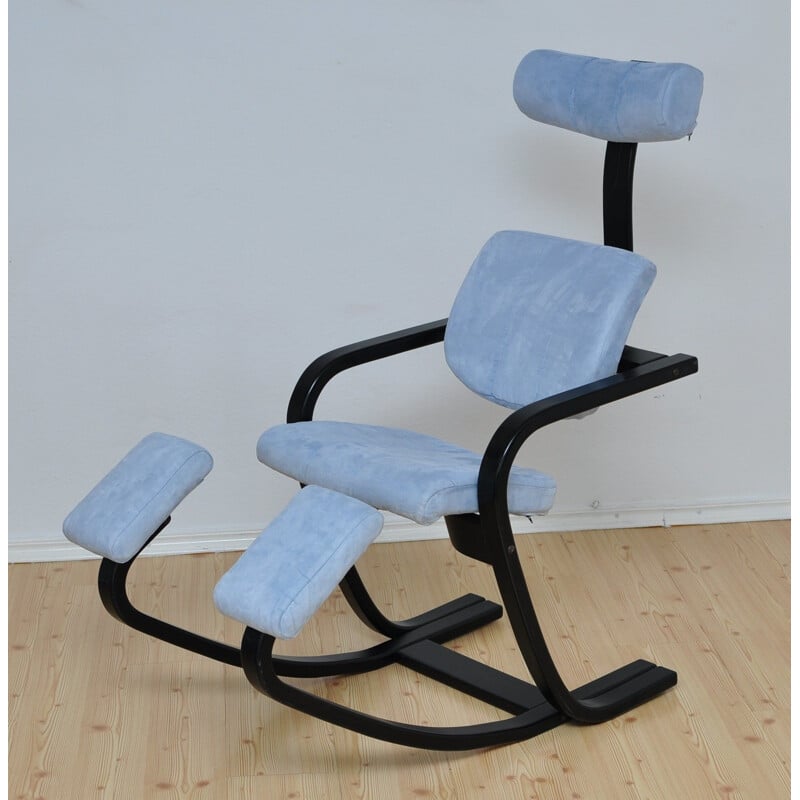 Vintage Duo balance lounge chair for Stokke in blue fabric 1980s