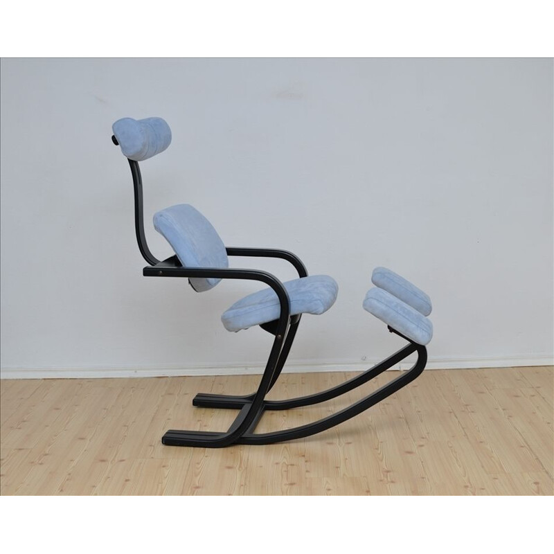 Vintage Duo balance lounge chair for Stokke in blue fabric 1980s