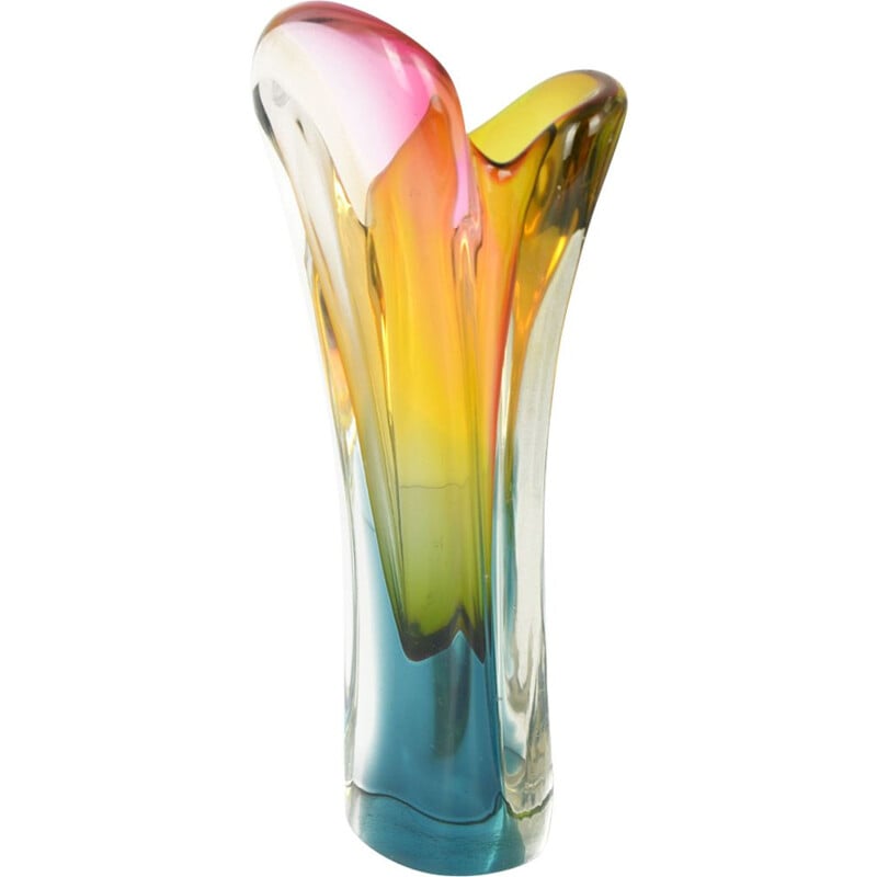 Vintage vase Rozinek in multicolor glass 1960s