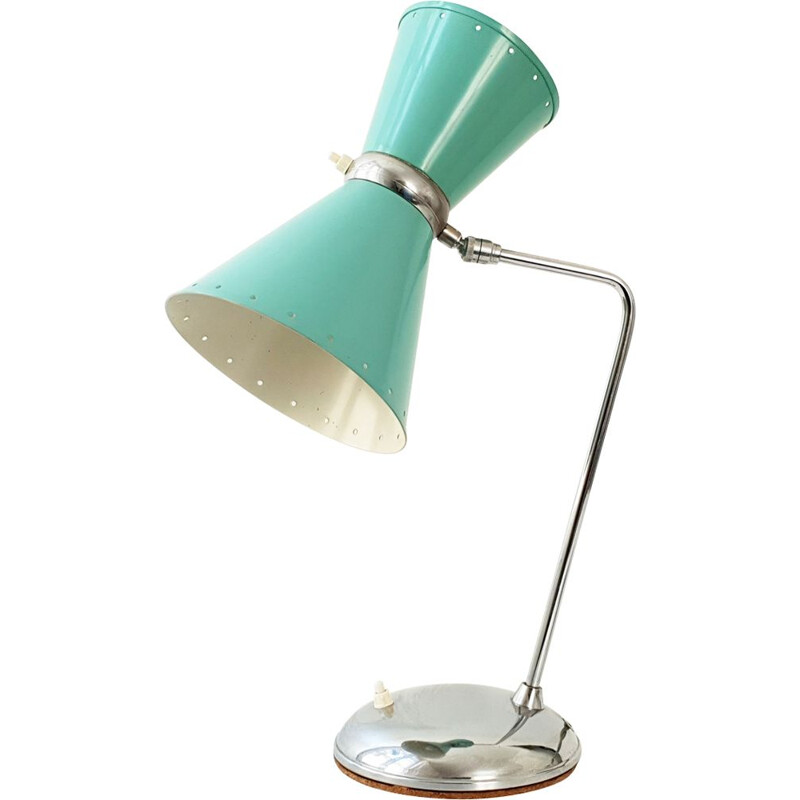Vintage diabolo table lamp in green steel 1950