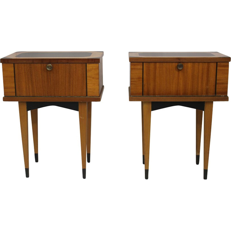 Paire de tables de chevet vintage bois vernis année 50