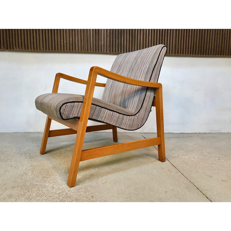 Vintage Vostra 602 armchair in grey wool and beech for Knoll, Germany 1950