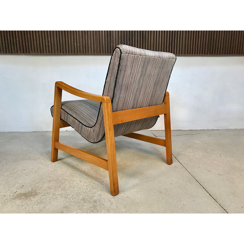 Vintage Vostra 602 fauteuil in grijze wol en beukenhout voor Knoll, Duitsland 1950