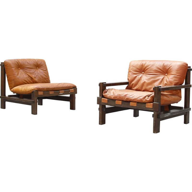 Pair of vintage armchairs by Carl Straub in leather 1960s