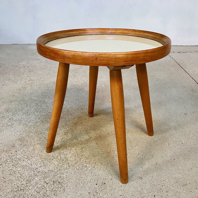 Vintage german ceramic and wood side table 1950s