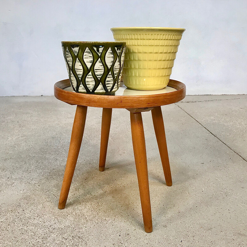 Vintage german ceramic and wood side table 1950s