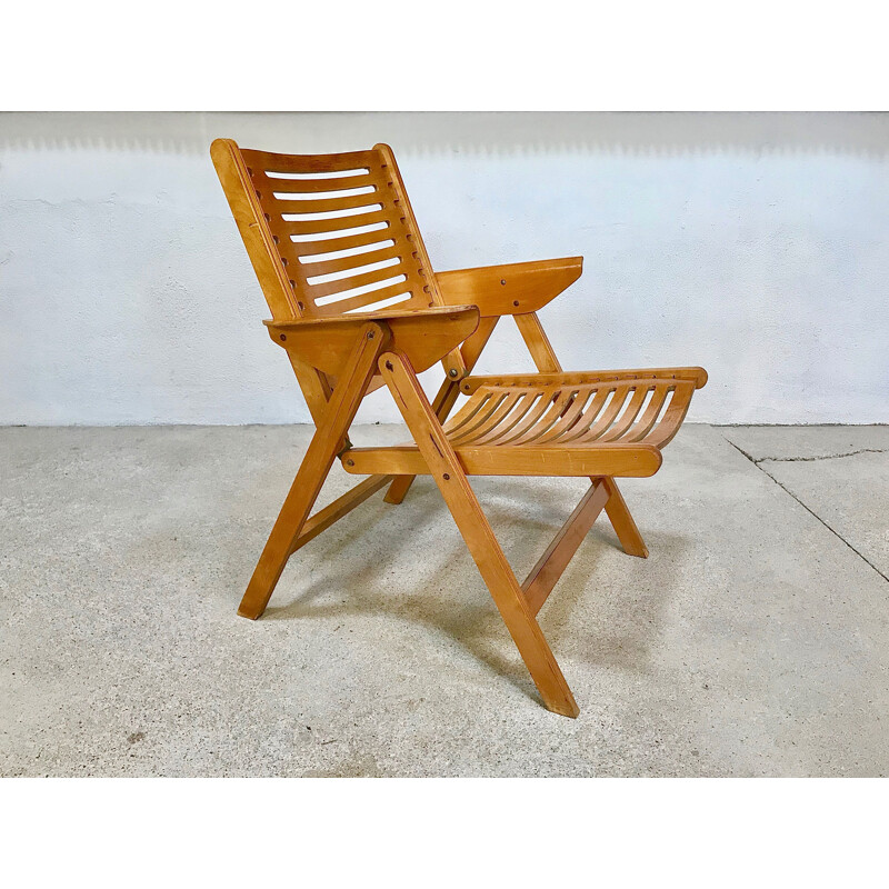 Pair of vintage Rex Folding chairs for Impakta Les in beech and metal 1960s