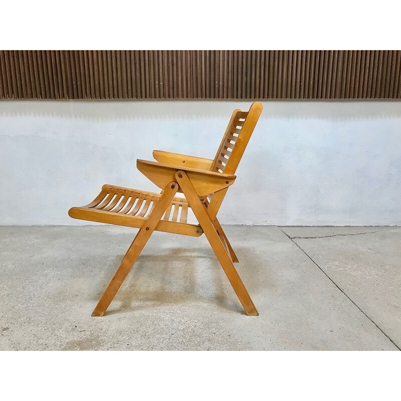 Pair of vintage Rex Folding chairs for Impakta Les in beech and metal 1960s