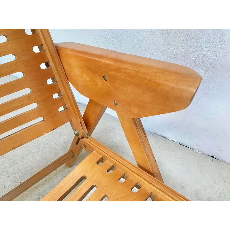 Pair of vintage Rex Folding chairs for Impakta Les in beech and metal 1960s