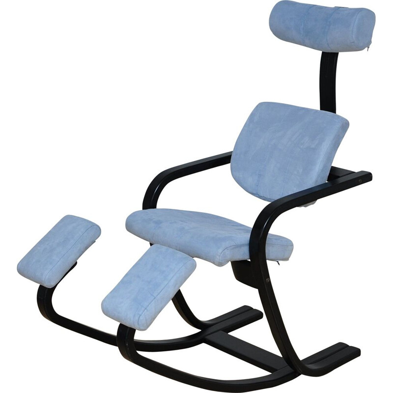 Vintage Duo balance lounge chair for Stokke in blue fabric 1980s