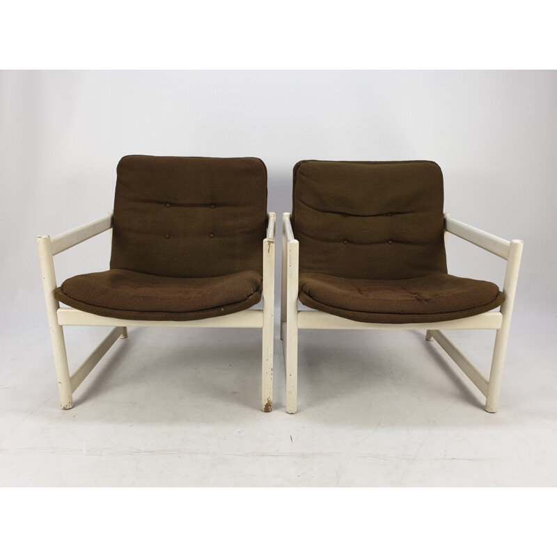 Pair of vintage armchairs in brown fabric for Artifort, 1960