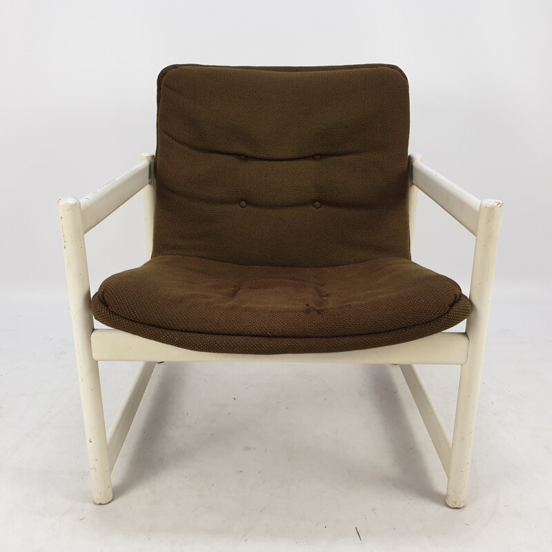 Paar vintage fauteuils in bruine stof voor Artifort, 1960