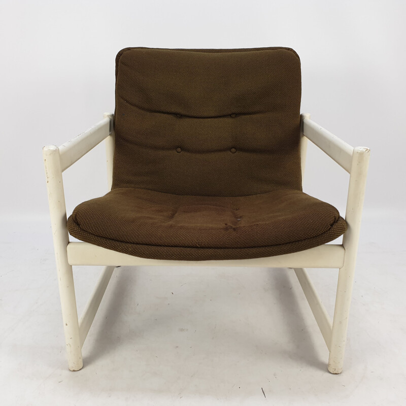 Pair of vintage armchairs in brown fabric for Artifort, 1960