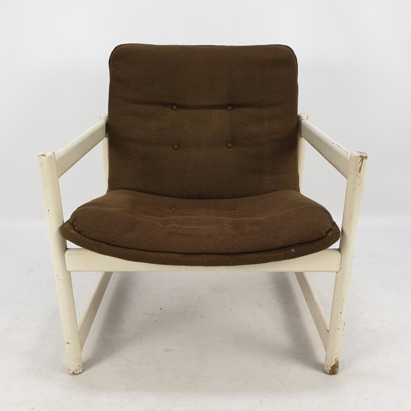 Paar vintage fauteuils in bruine stof voor Artifort, 1960