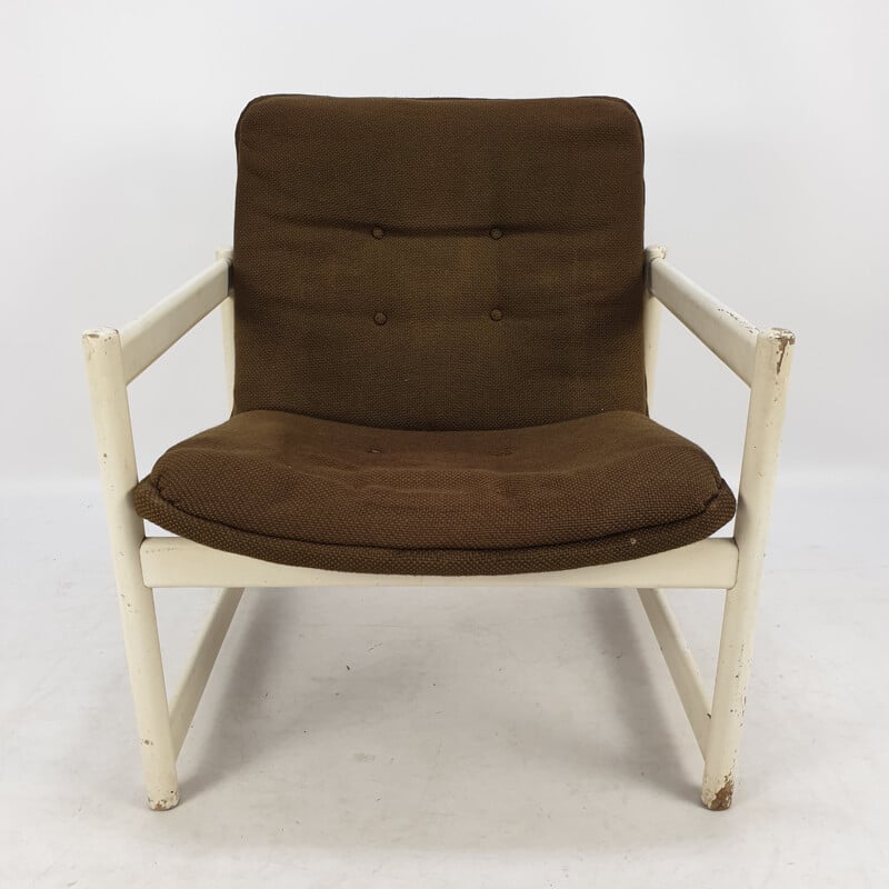 Pair of vintage armchairs in brown fabric for Artifort, 1960