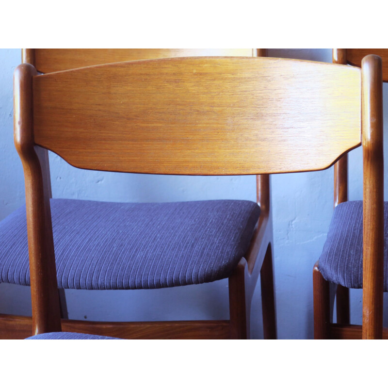 Set of 4 vintage danish chairs by Erik Buch in blue fabric and teak 1960s