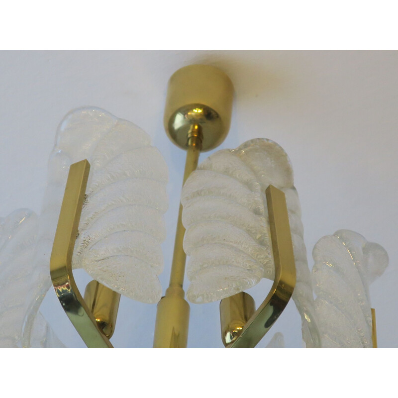 Vintage chandelier by Carl Fagerlund for Orrefors in brass and glass 1960s