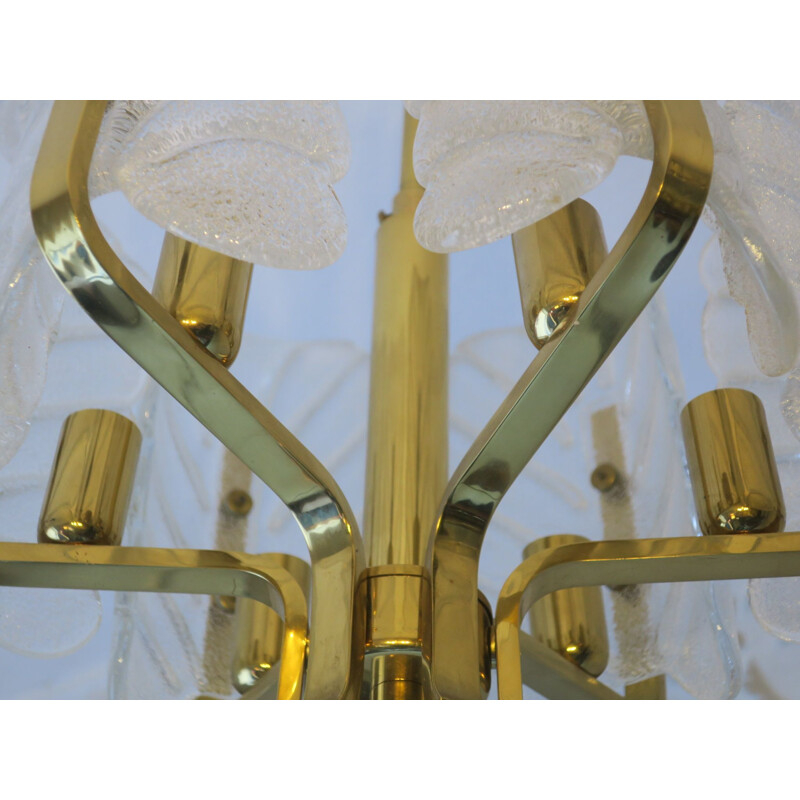 Vintage chandelier by Carl Fagerlund for Orrefors in brass and glass 1960s