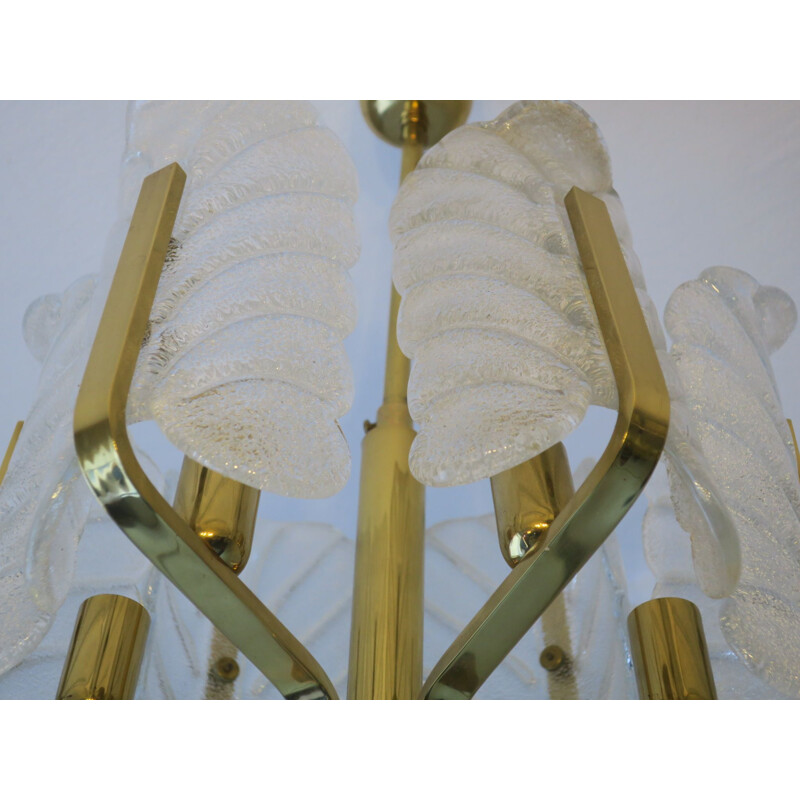 Vintage chandelier by Carl Fagerlund for Orrefors in brass and glass 1960s