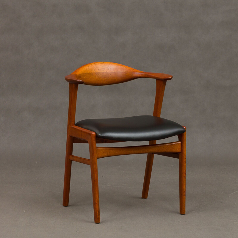 Vintage Erik Kirkegaard model 49 teak chair with black leather