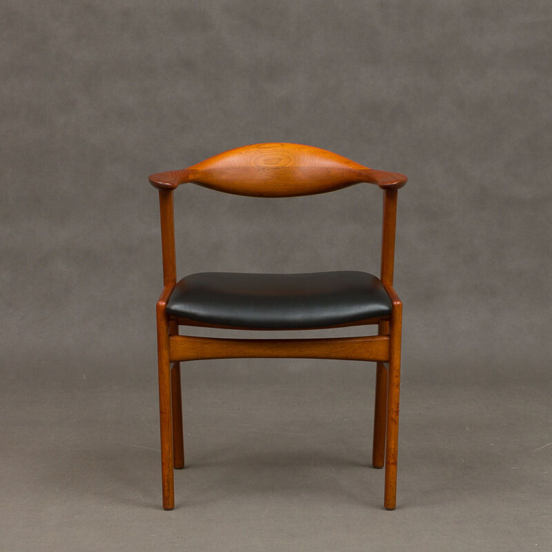 Vintage Erik Kirkegaard model 49 teak chair with black leather