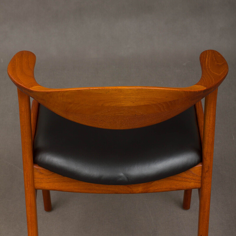 Vintage Erik Kirkegaard model 49 teak chair with black leather