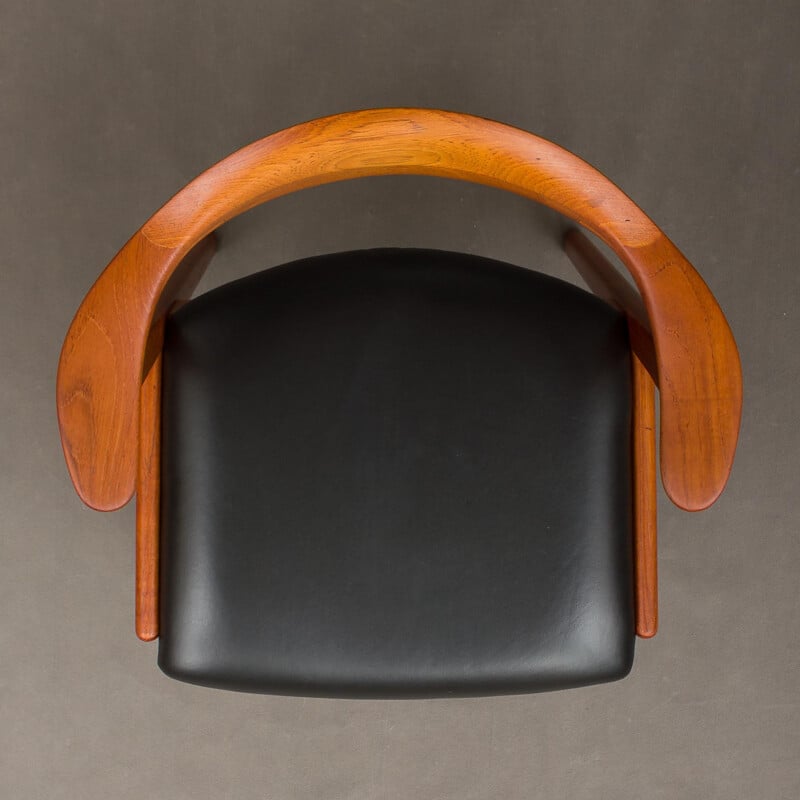 Vintage Erik Kirkegaard model 49 teak chair with black leather