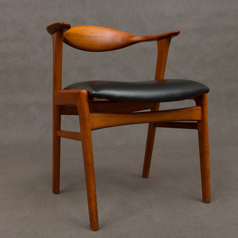 Vintage Erik Kirkegaard model 49 teak chair with black leather