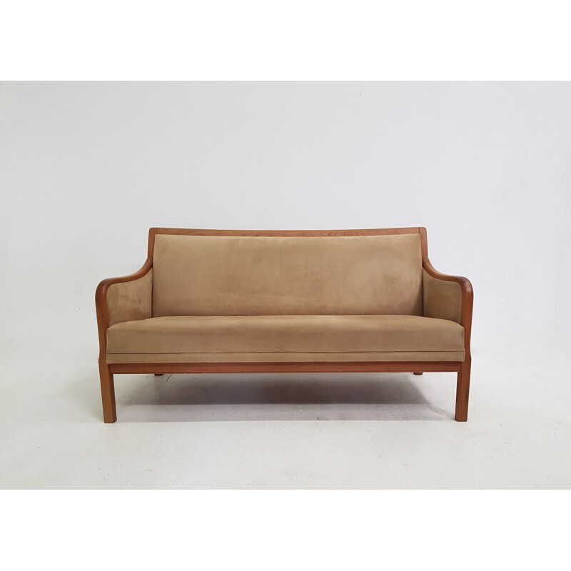 Vintage Scandinavian teak and suede sofa edition Form 75