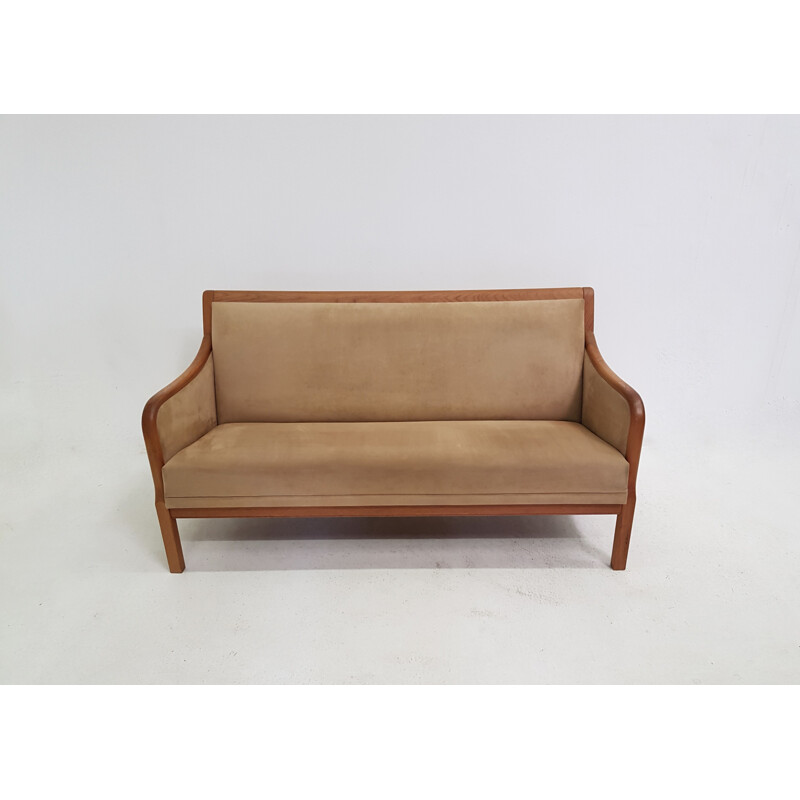 Vintage Scandinavian teak and suede sofa edition Form 75