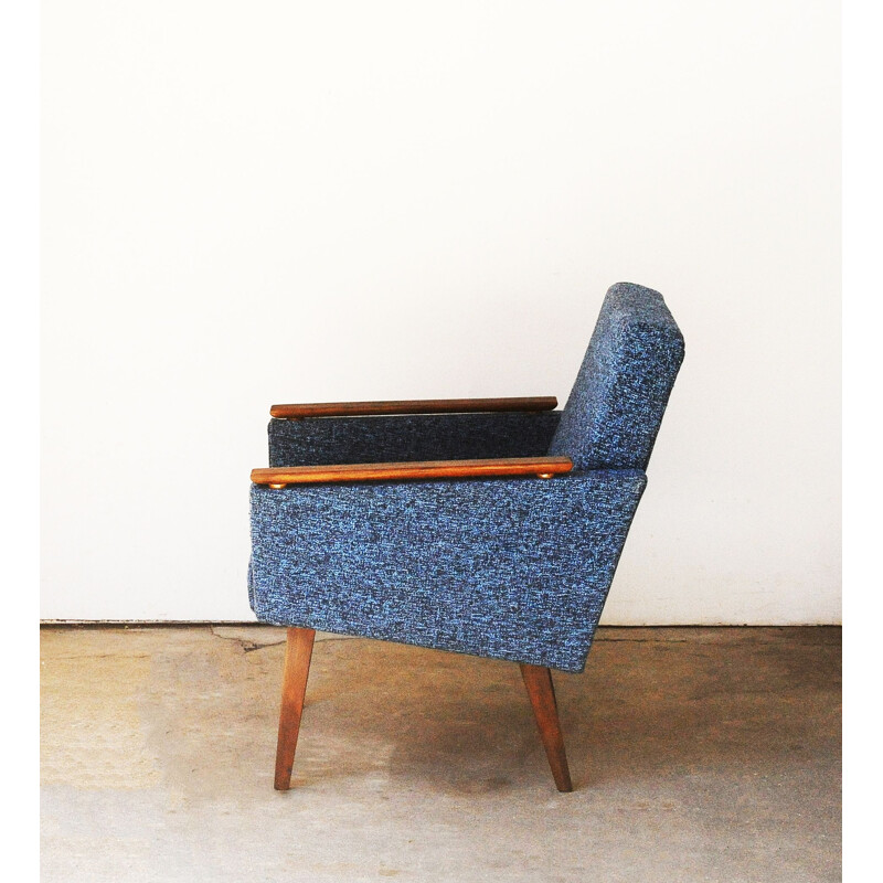 Fauteuil vintage en laine bleu 1950