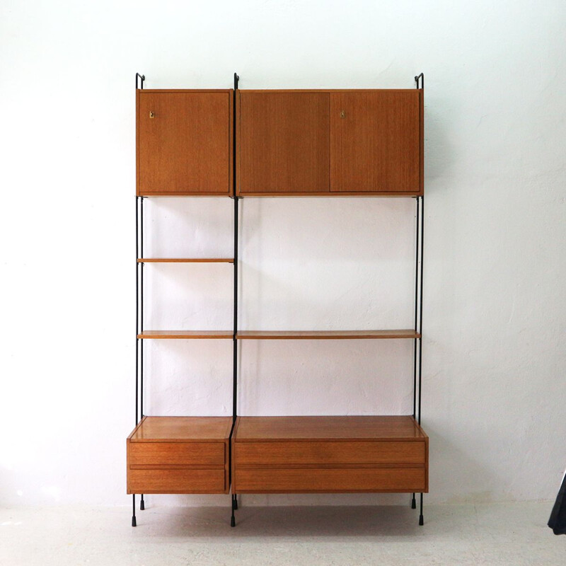 Vintage wall unit in teak by Omnia Hilker, 1960s