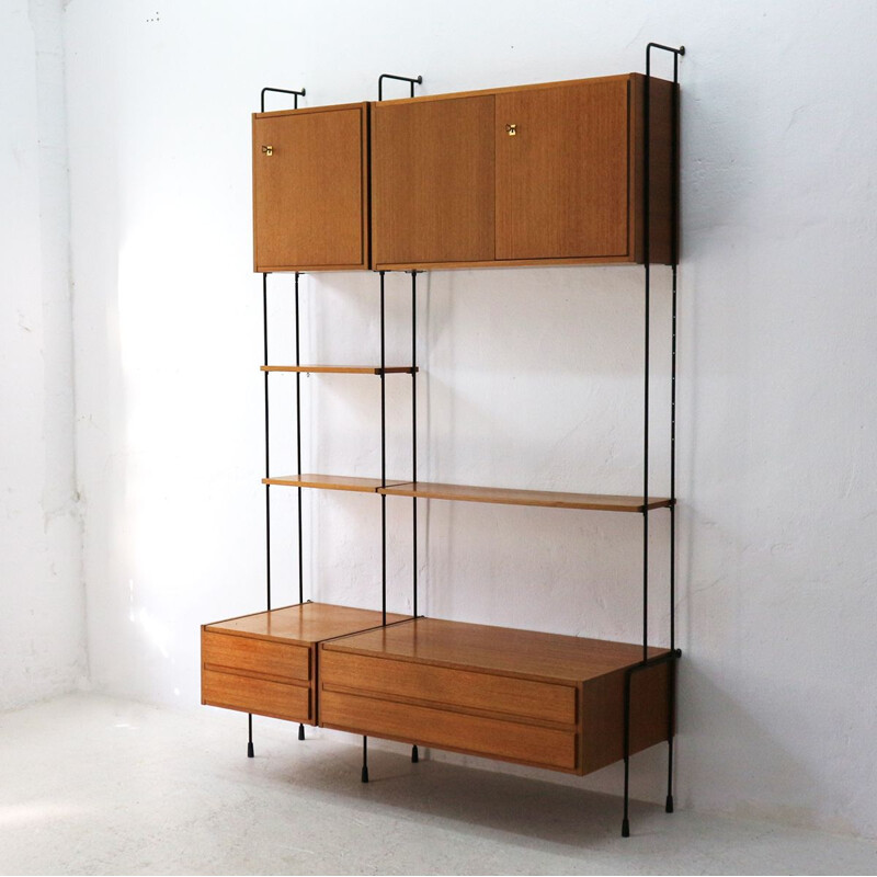 Vintage wall unit in teak by Omnia Hilker, 1960s