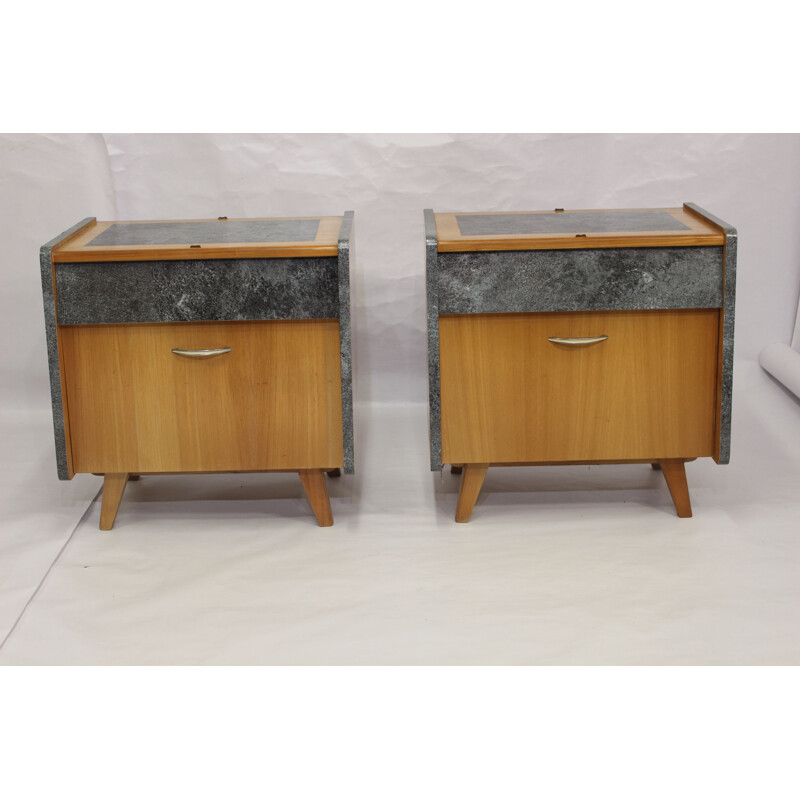 Pair of vintage bedside tables France 1950s